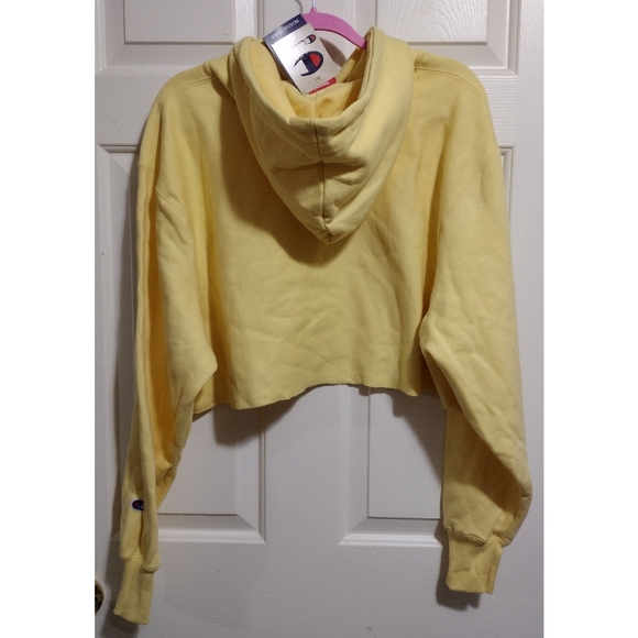 Champion Yellow Reverse Weave Oversized Cropped Hoodie Large π - Picture 5 of 8